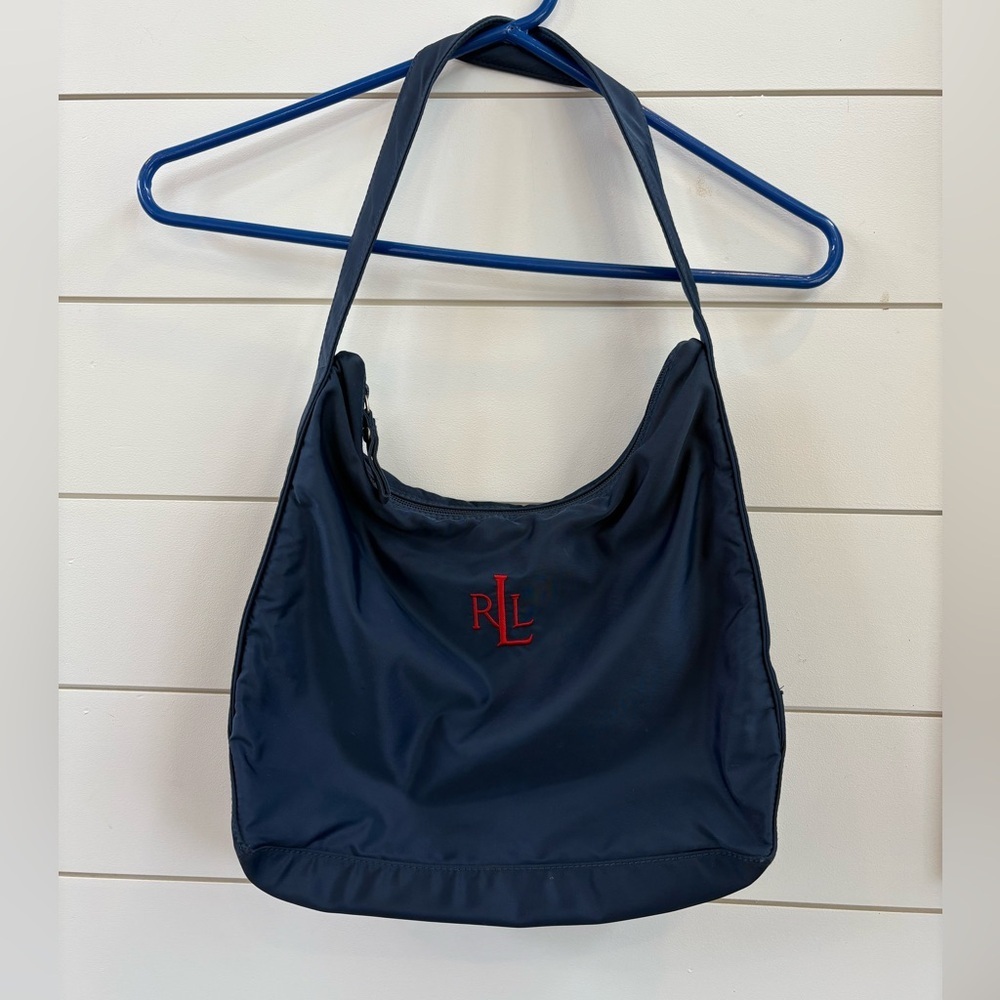 Vintage LRL Navy Blue Nylon Hobo Style Shoulder Bag